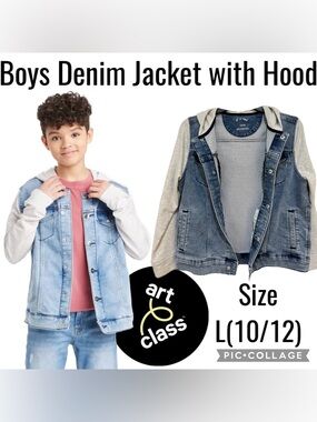 Target Art Class Boys Long Sleeve Denim Jacket with Hood Size L(10/12)